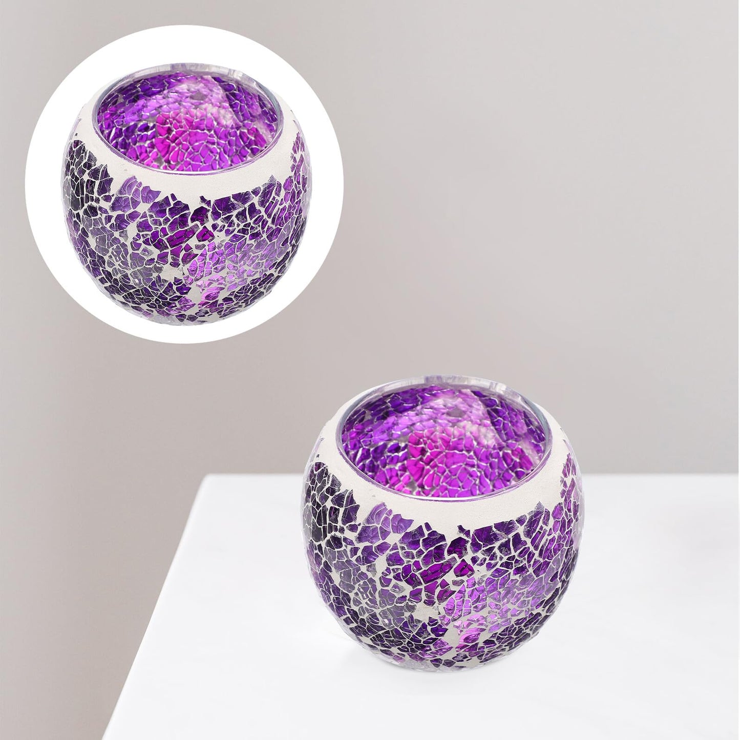 HOOTNEE European Style Mosaic Glass Candleholder, Purple Table Decor for Romantic Dining, Restaurant Candlestick, Decorative Glass Candle Stand for Home and Wedding Centerpiece