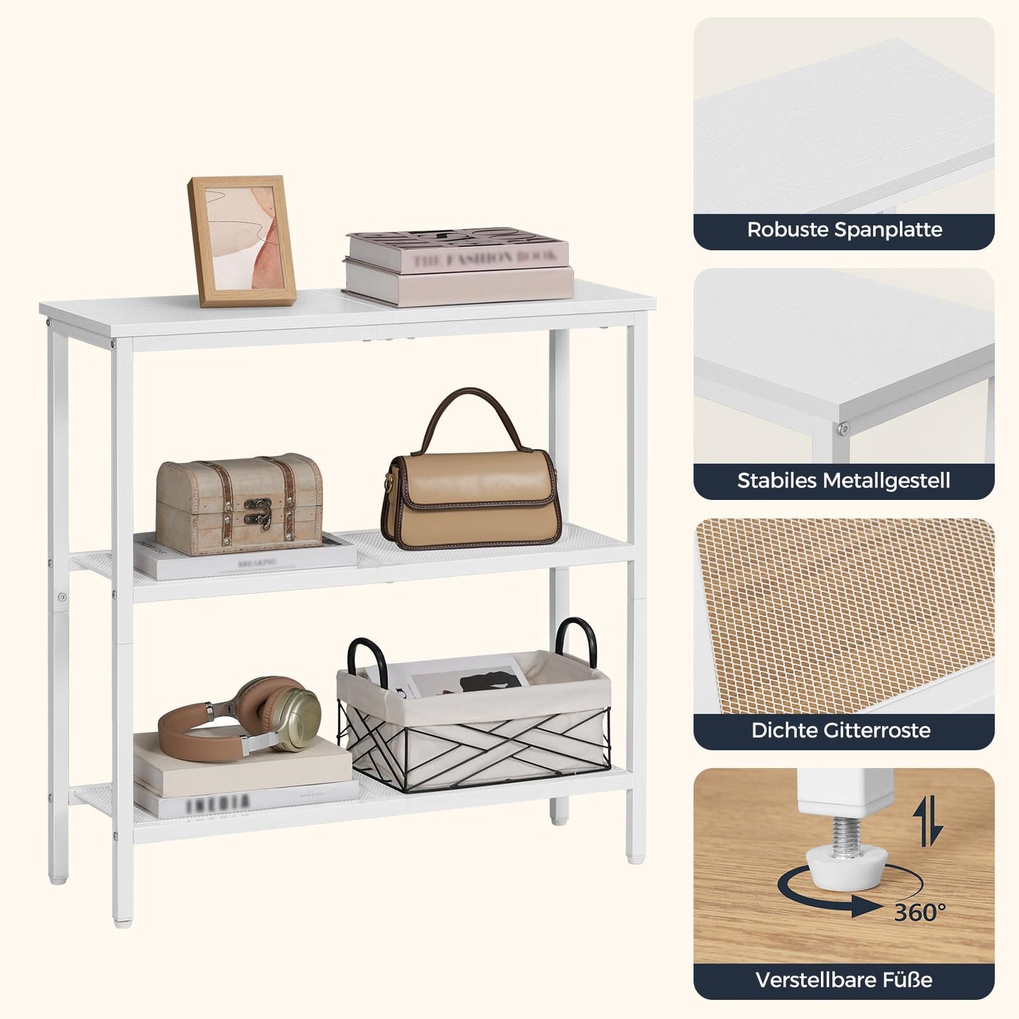 HOOBRO 29.5" Narrow Console Table, 3 Tier Entryway Table with Shelves, Thin Sofa Table, Behind Couch Table, Display Side Table, for Hallway, Entrance, Living Room, White WW73XG01