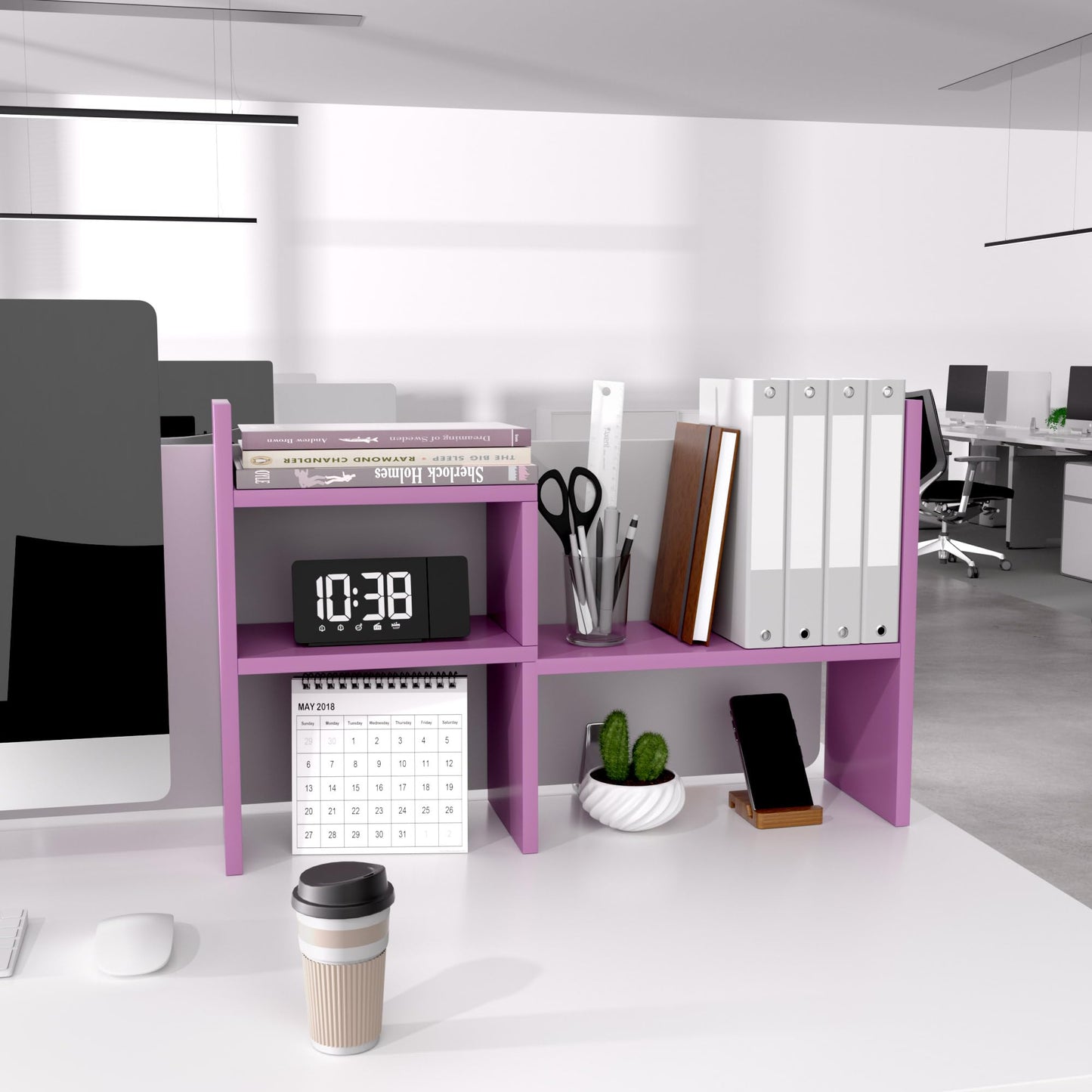 Jerry & Maggie Desktop Organizer Office Storage Rack Adjustable Wood Display Shelf Birthday Gifts Toy Home Decor Free Style Rotation Display True Natural Stand Shelf (Violet)