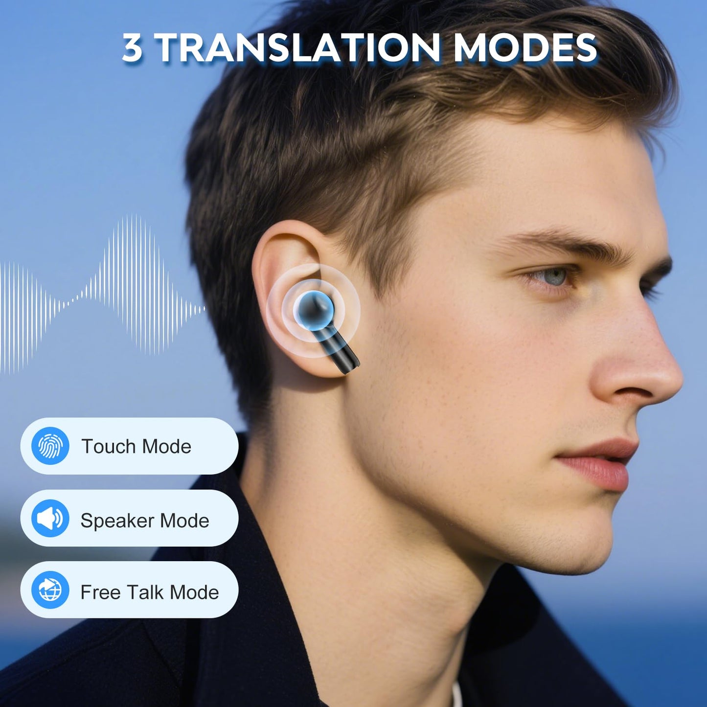 HTPREC Translation Earbuds,Real Time Noise Cancelling Wireless Earbuds,138 Translation Languages Bluetooth Headphones,Fast Reaction Translation Device (Black)