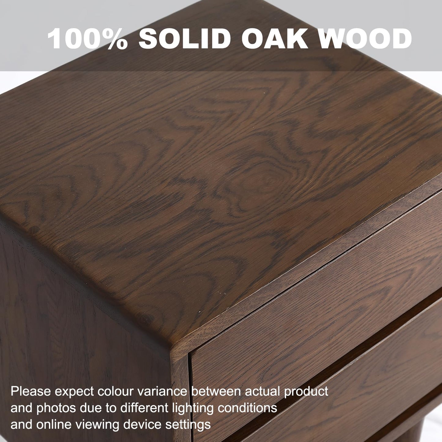 Solid Oak Wood Nightstand, Bedside Table with 2 Drawer, Mid-Century Luxury Night Stand, Modern Sofa Side End Table, Farmhouse Wooden Night Stand for Bedroom, Easy Assembly, Walnut Color