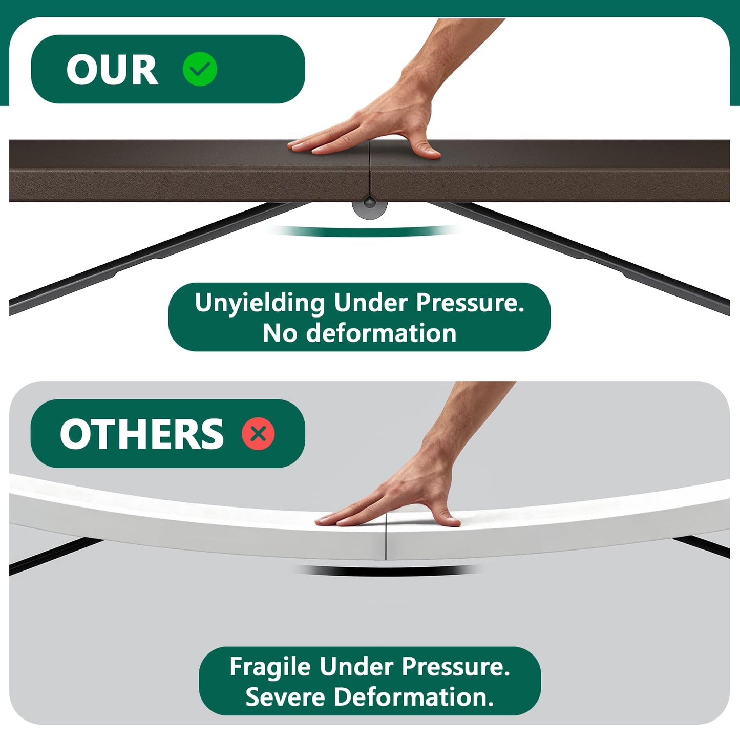MAKE CHANGES Folding Table 5FT Heavy Duty Plastic Table with Handle, Foldable&Portable, Fold-in-Half Utility Tables for Outdoor, Dining, Wedding, Events, Indoor, Picnic, Camping, Party, Brown