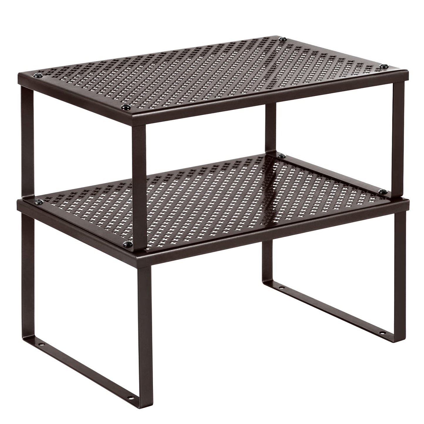 SONGMICS Spice Racks, Set of 2 Metal Cabinet Shelf Organizers, Countertop Organizers, Shelf Risers, Stackable, Expandable, Brown UKCS01BR