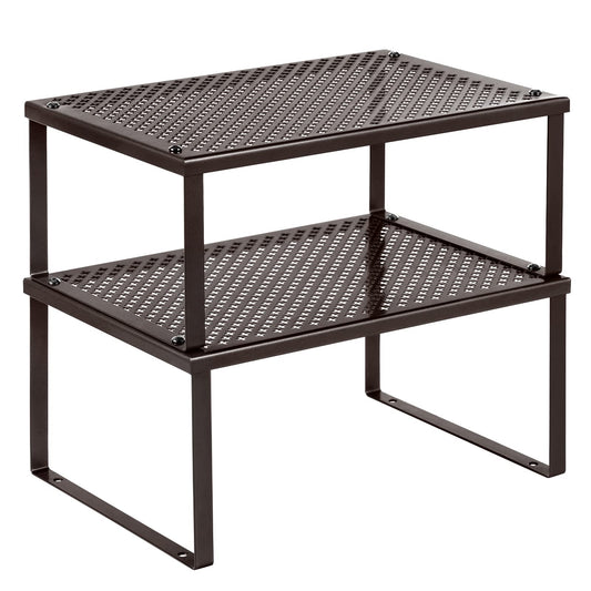 SONGMICS Spice Racks, Set of 2 Metal Cabinet Shelf Organizers, Countertop Organizers, Shelf Risers, Stackable, Expandable, Brown UKCS01BR