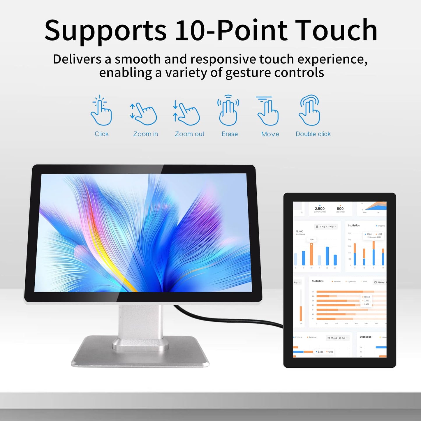 Tokigns 15.6 Inch Capacitive Multi-Touch Screen Industrial Monitor, 16:9 FHD Display 1920 x 1080P, Built-in Speakers, USB, VGA& HD Ports, Digital Signage Displays and Player for Advertising