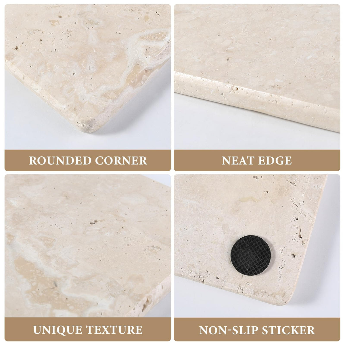 Koville Natural Travertine Marble Cutting Board for Kitchen Counter, 12" x 8" Real Stone Slab Marble Cheese Board for Home Decor, Stone Pastry Boards Bathroom Perfume Tray Candle Plate