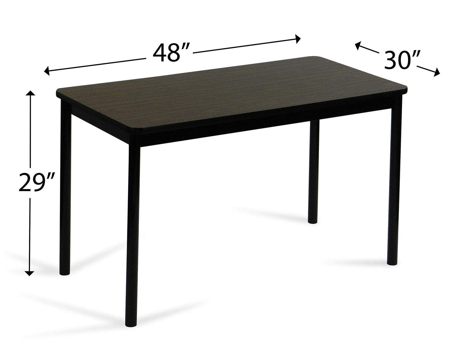Correll LR3048-01 Office and Library 29" High, 1 1/4" Thick High-Pressure Laminate Top, 2" Round Steel Legs, 30" x 48", Walnut Top with Black Frame