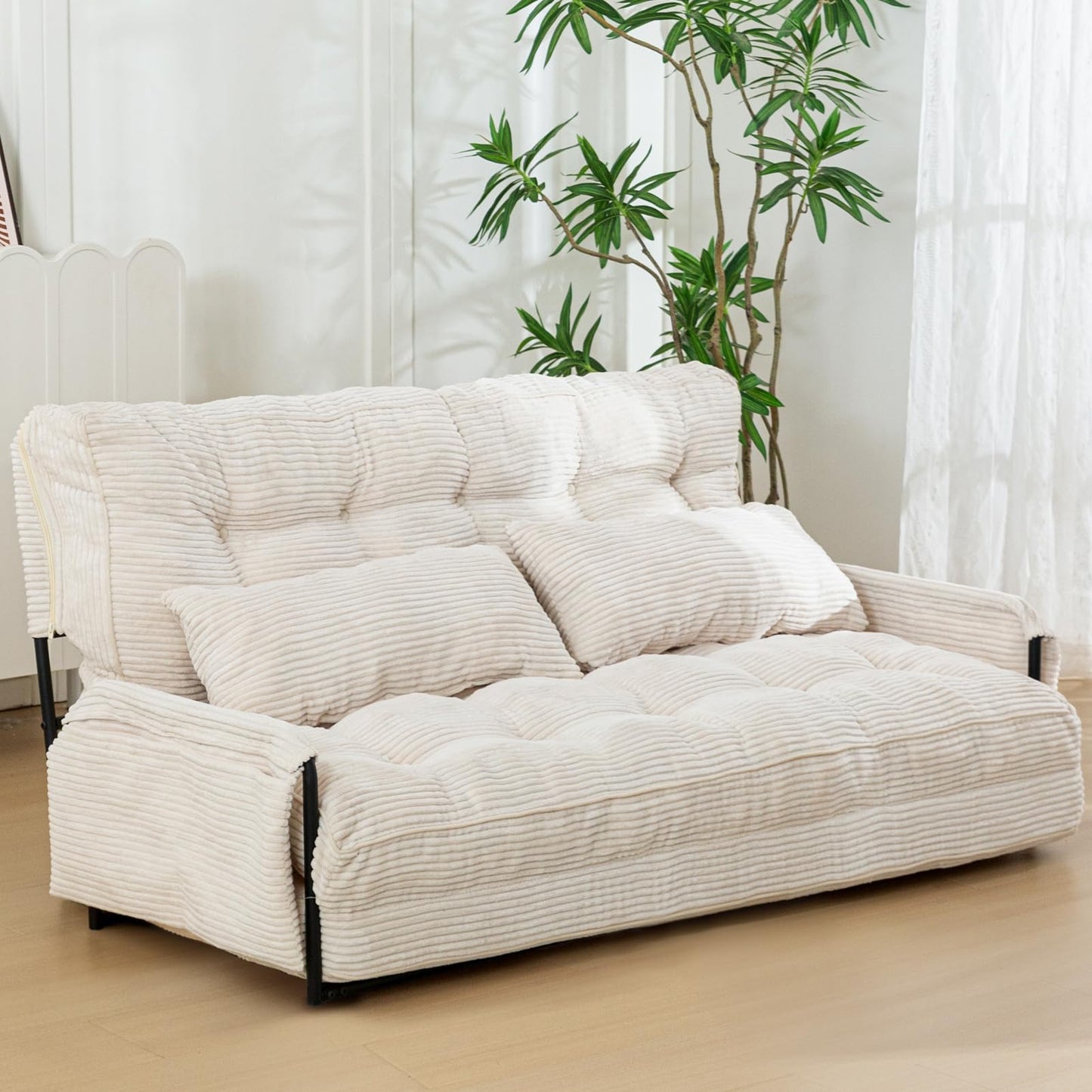 MAXYOYO Adjustable Floor Sofa Couch, Multi-Functional Bean Bag Bed, Loveseat Floor Couch Foldable Lazy Sofa Bed for Reading Living Room, Beige