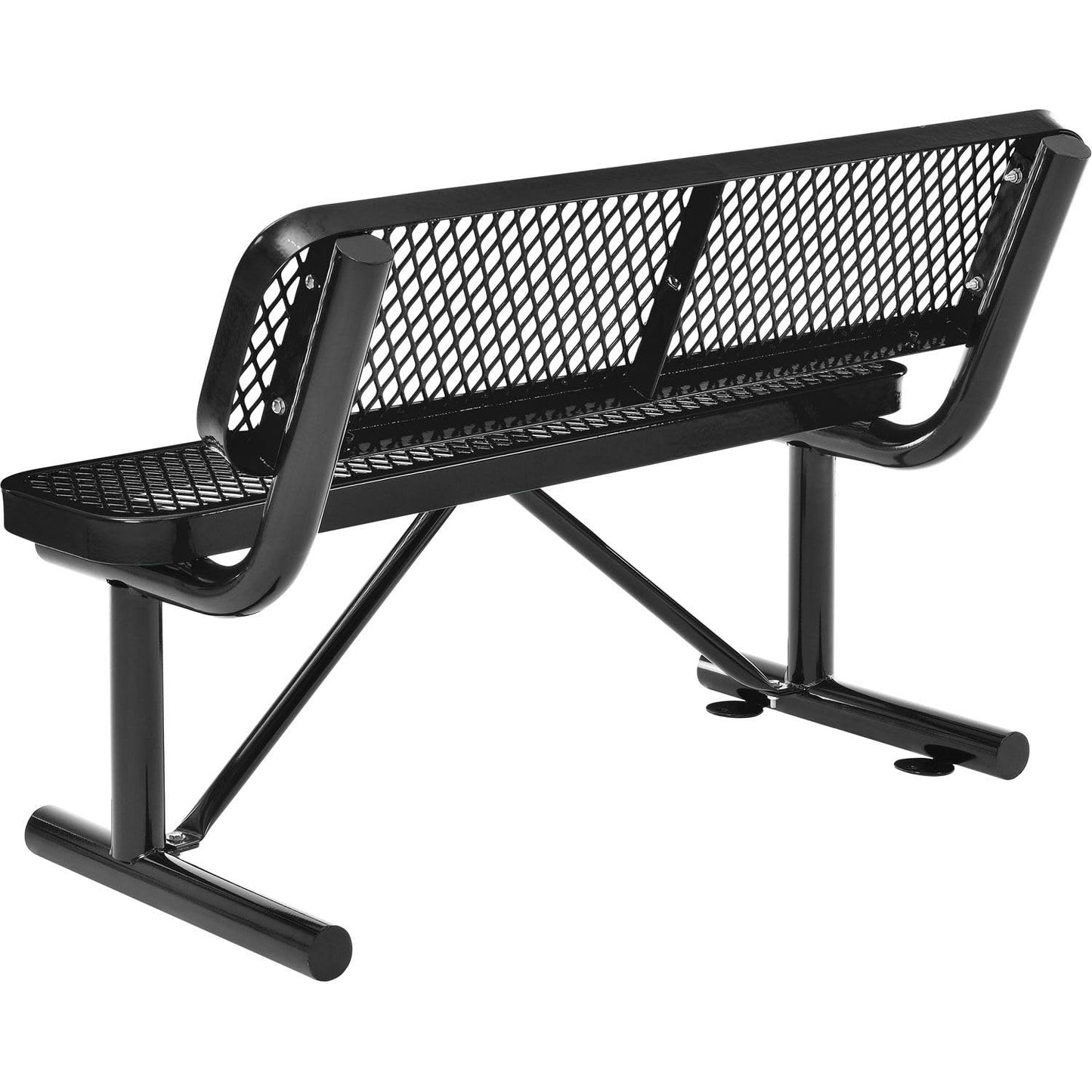 Global Industrial 4'L Heavy Duty Expanded Metal Mesh Bench with Backrest with Steel Frame, Portable Outdoor Bench, 1000 lbs Capacity, Black, 48" L x 24" W x 33" H