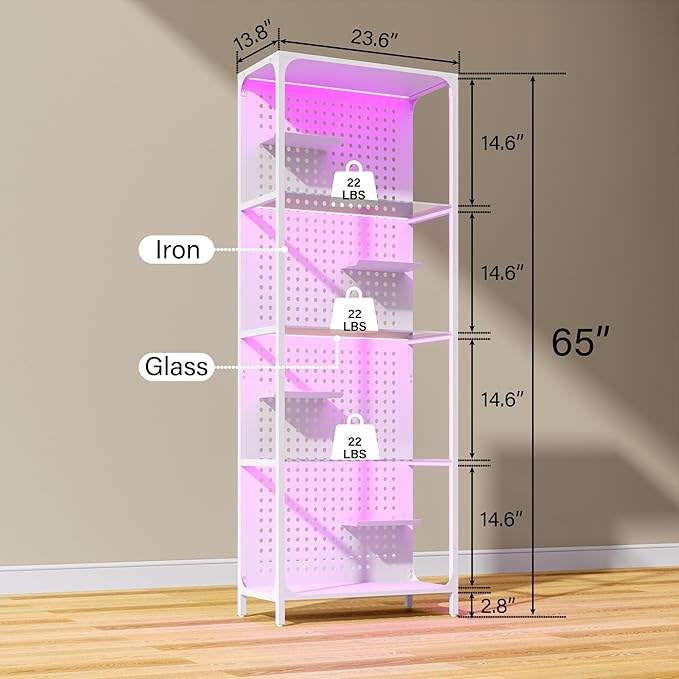 kepptory Display Case with LED Lights, Display Cabinet with Glass Storage