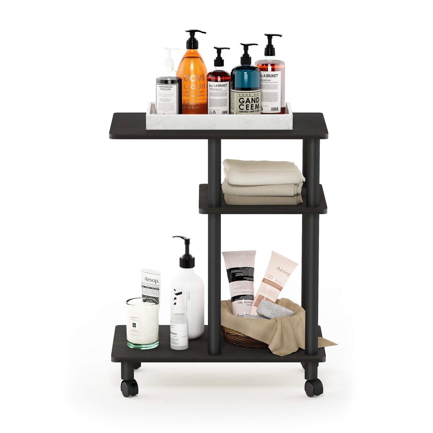 Furinno Turn-N-Tube C Shaped Side Table With Casters, Espresso/Black