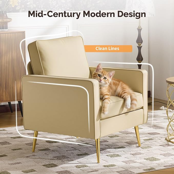 VINGLI Modern PU Leather Accent Chair, Single Sofa Chair