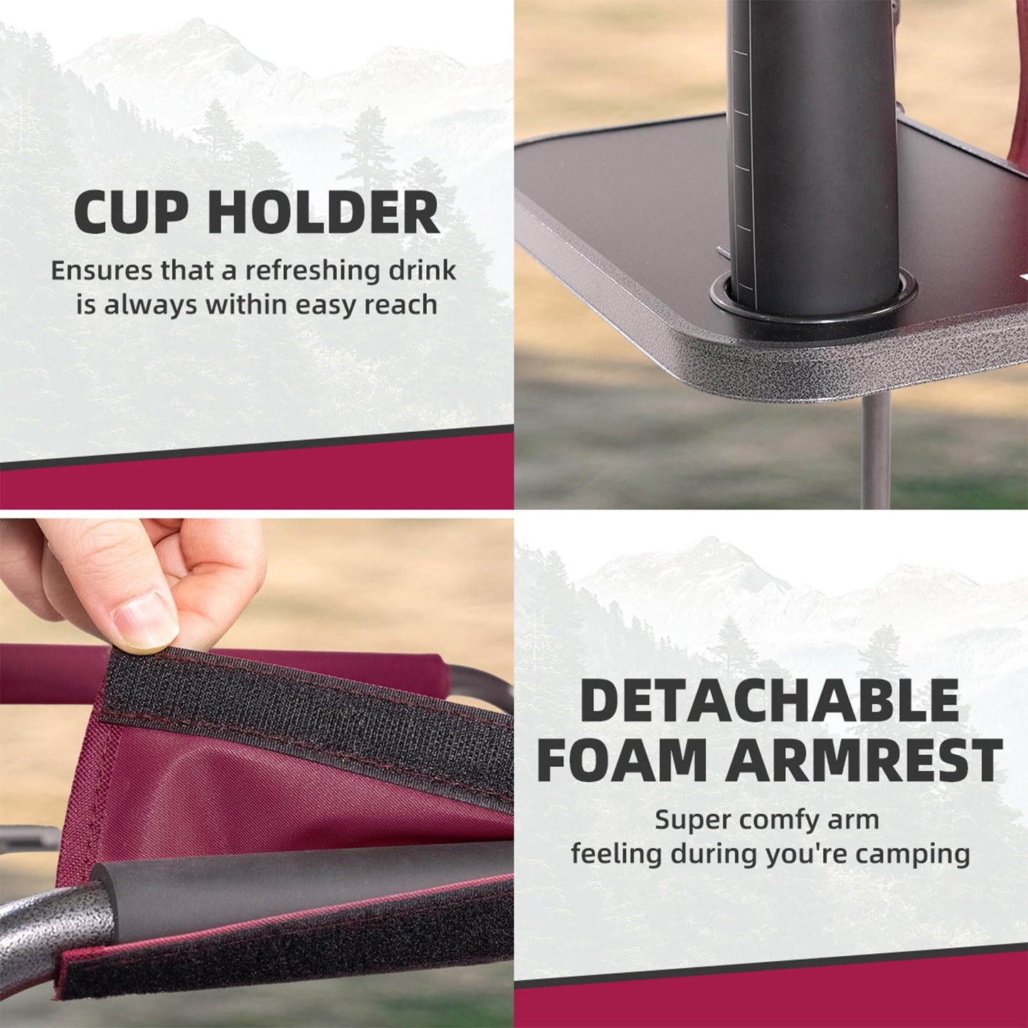 Foristrail Director Camping Chair with Cooler Bag & Foldable Side Tray - 400lbs Heavy Duty Outdoor Folding Lawn Chair, Portable Camp Chair for Backyard, Fishing, Beach (Wine Red)
