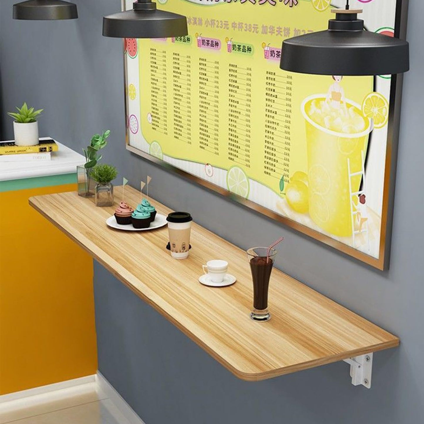 Fold Down Table Wall Mounted，Wall Mounted Table, Folding Wall Mounted Murphy Desk Drop-Leaf Table, Space Saving Fold Down Floating Desk for Study, Bathroom Or Laundry Room (Color : Light Wa