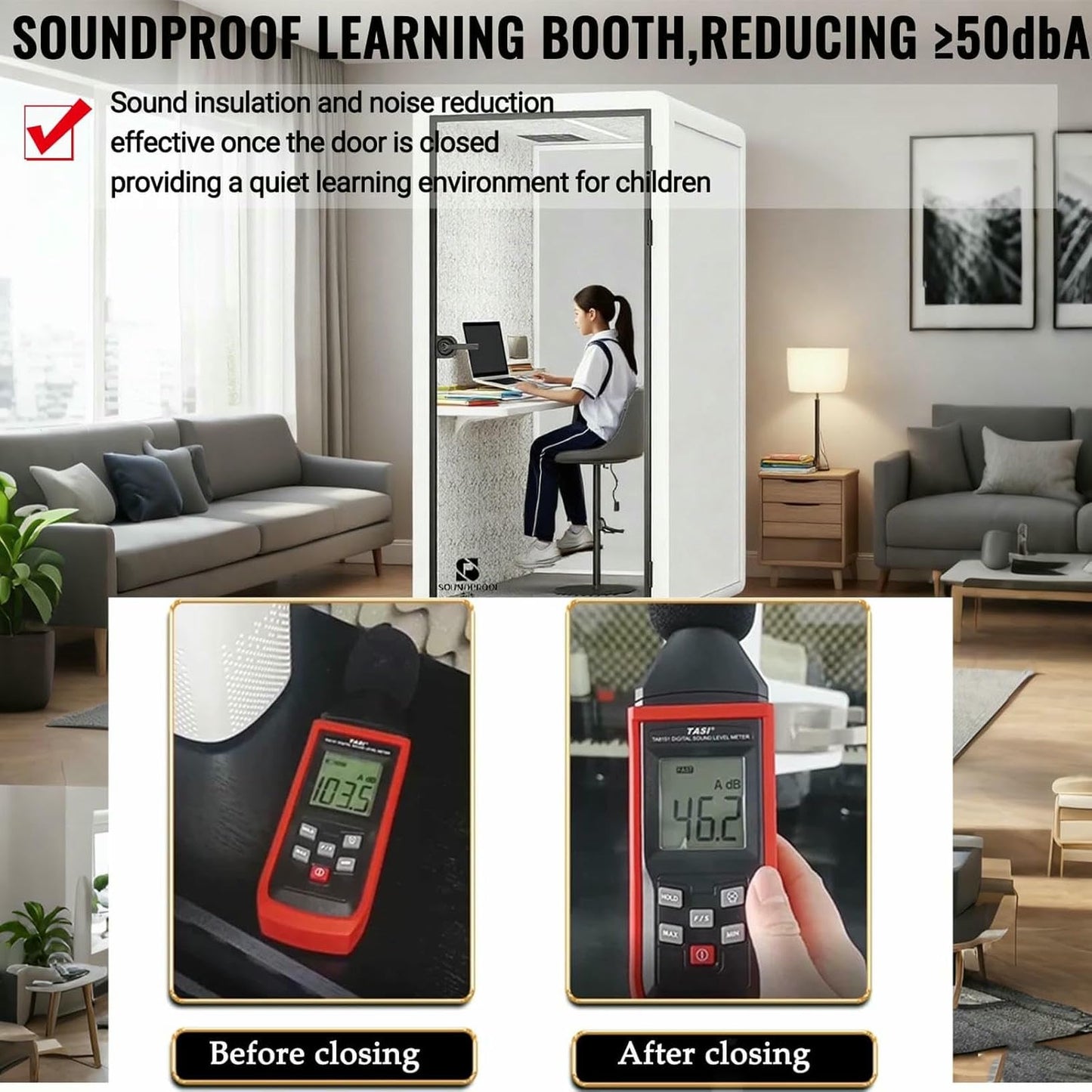 BTOIASYHF Mobile Office Pod Booth, Quiet Meeting Pod with Acoustic Panels, Sound Proof Room with Desk, Portable Removable Working Booth for Private Phone Calling Study