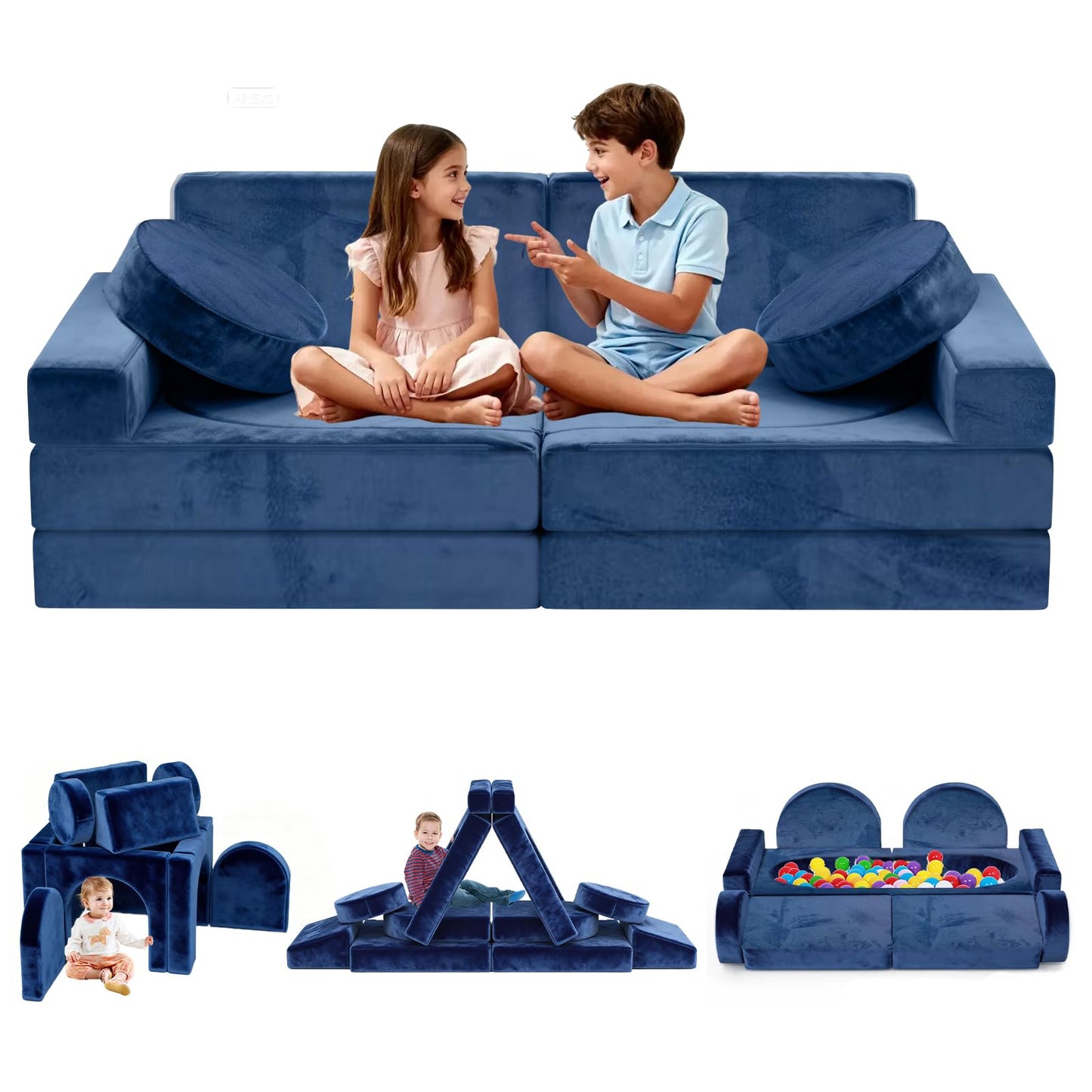 Decmuerx 12pcs Modular Kids Play Couch - CPC Certified Convertible Toddler Sectional Sofa, Washable Durable Foam Floor Cushion for Kids Playroom (Play Fort/Castle)