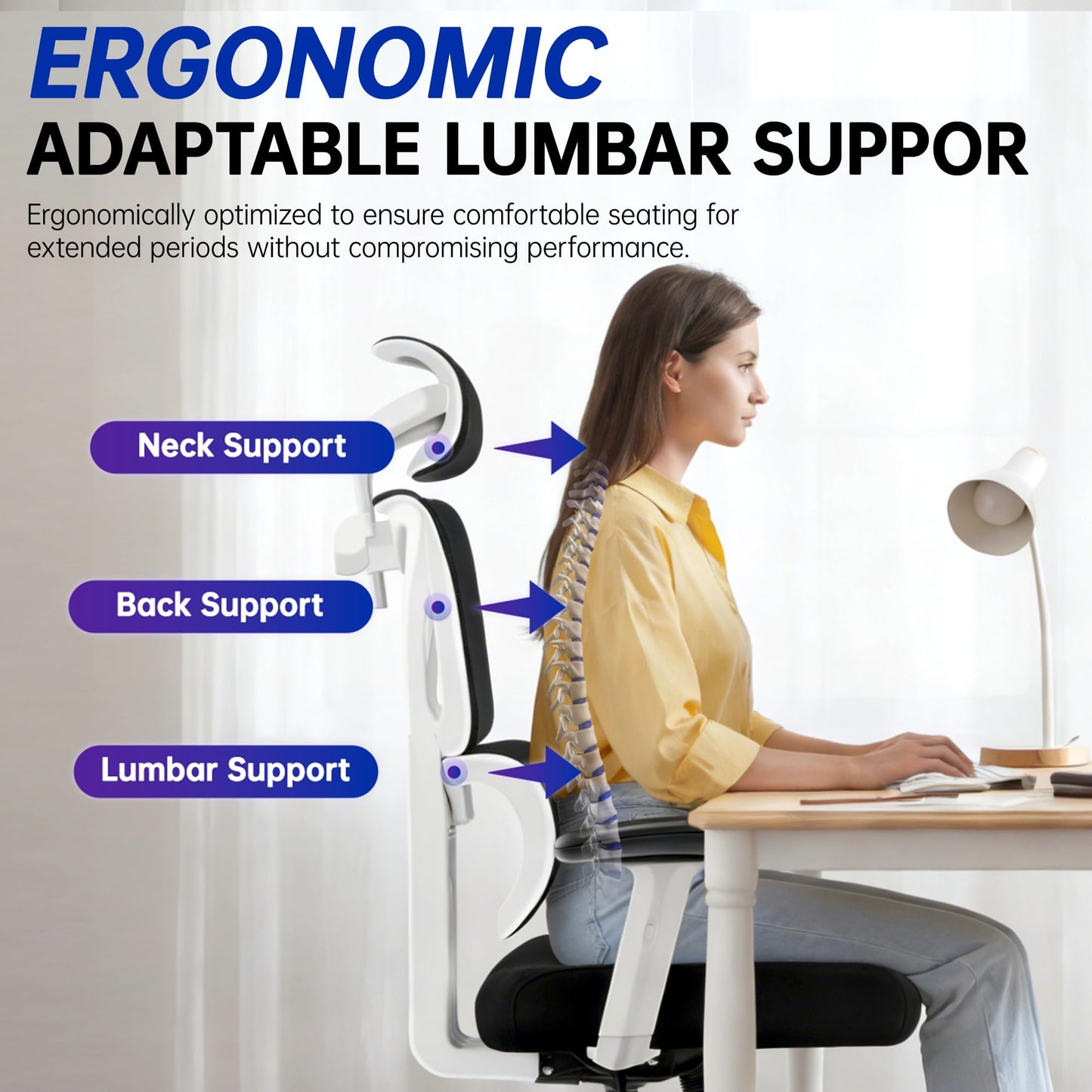 Hayelf Ergonomic Office Chair, High Back Mesh Computer Chair with Comfortable Adaptive Lumbar Support, Built-in Coat Hanger, SGS Class 4 Gas Lift, Heavy Duty 300lbs for Long Hours Home Office