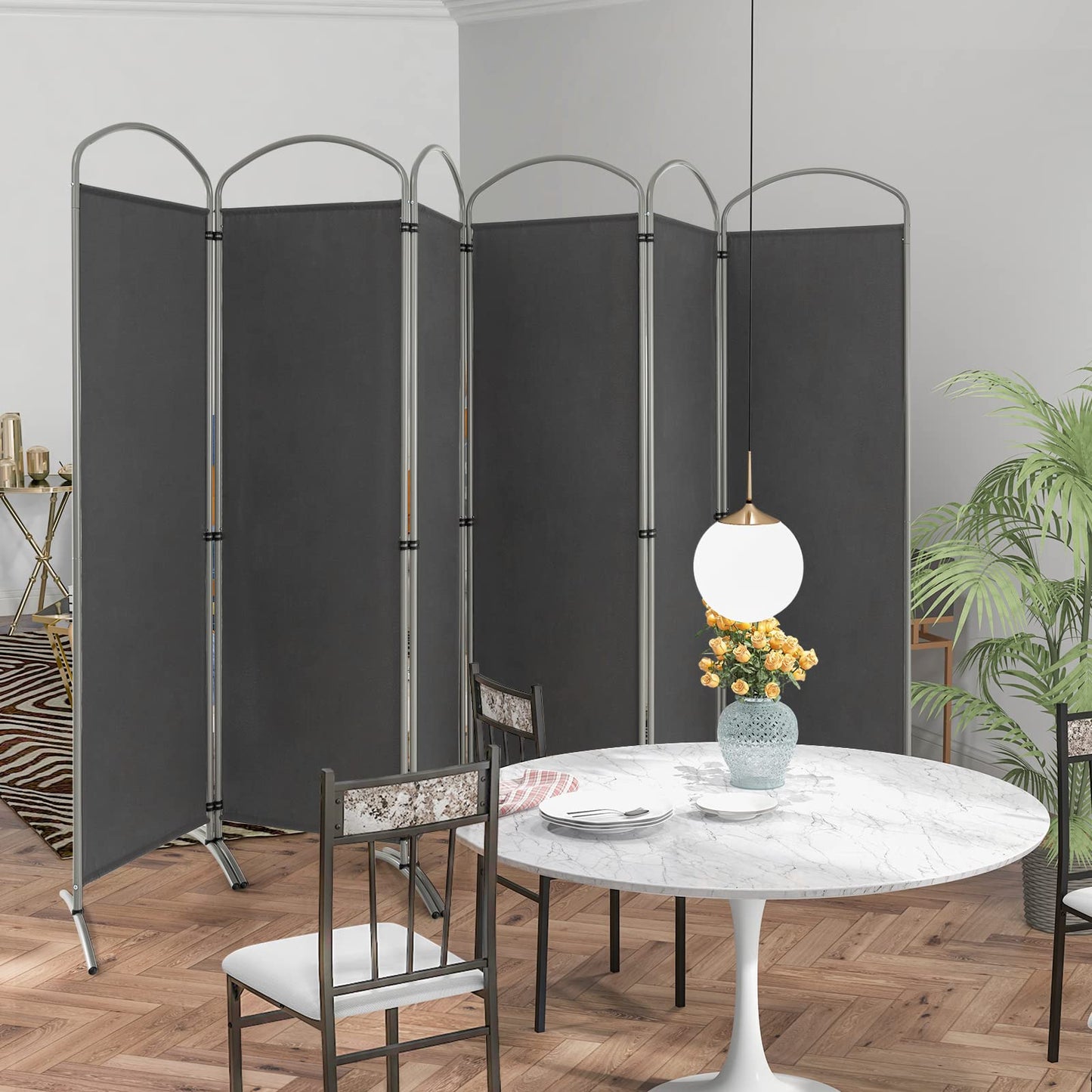 Giantex 6.2Ft Folding 6-Panel Room Divider Grey - 130" Wide Freestanding Foldable Fabric Privacy Screen, Lightweight Portable Partition Wall Divider and Separator for Home Office, Apartment, Studio