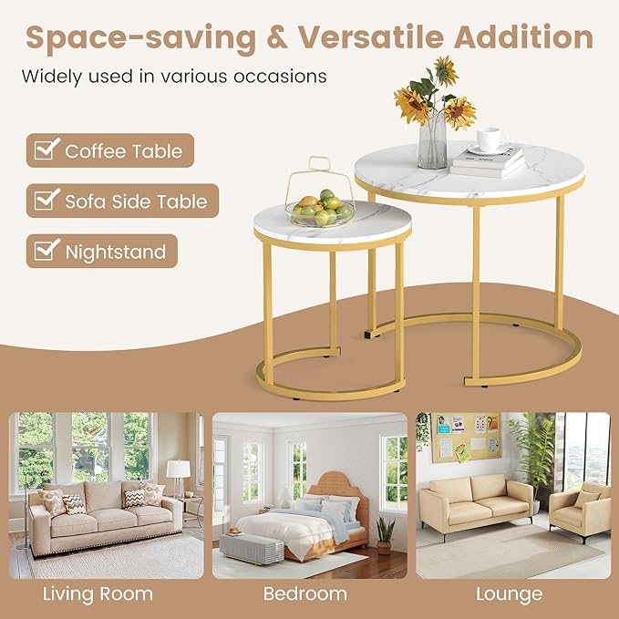 Giantex Nesting Coffee Table Set of 2, Round Stacking Side Tables