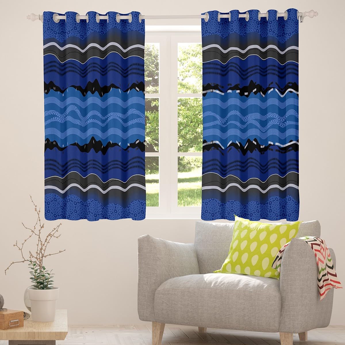 Feelyou Abstract Stripe Blackout Curtains Blue Abstract Stripe Darkening Drapes for Bedroom Living Room Decor Geometric Thermal Insulated Shades Window Treatments, 2 Panels 38 x 45 Inch