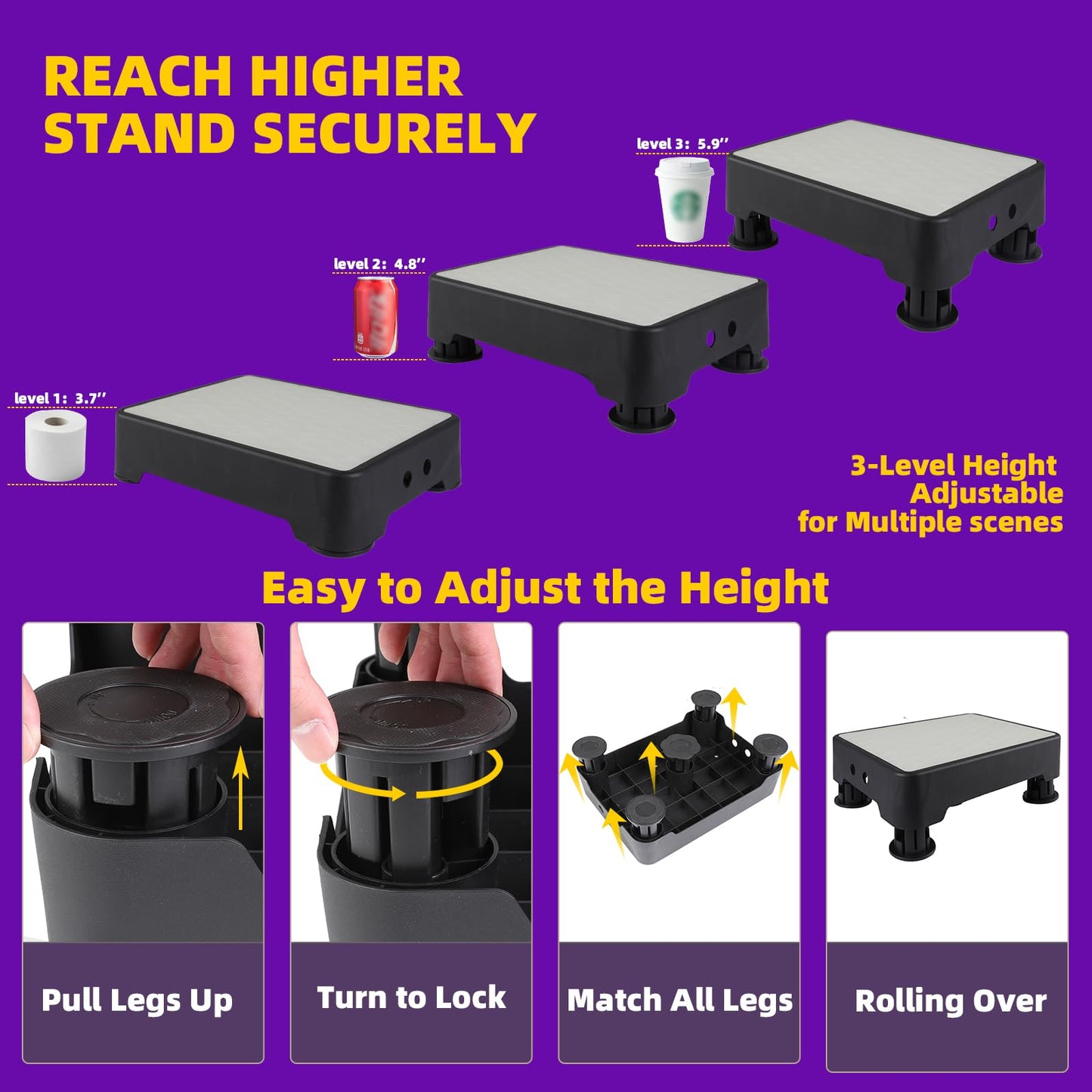 LIFTOZA Adjustable Step Stool, Noctilucent Bedside Step, 700 LBS Capacity Safety Step Platform, Indoor and Outdoor Foot Stool for Seniors and Kids, Wide Step Stools Elderly Assistance at Night