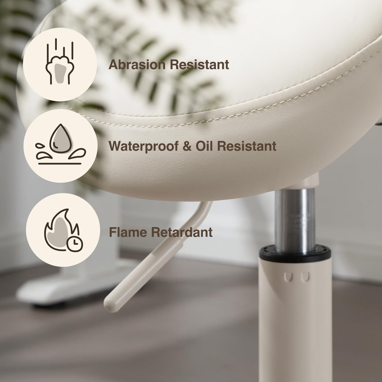 DR.LOMILOMI Adjustable Height Hydraulic Rolling Swivel Stool Chair with Metal Base and Faux Leather Cushion for Salon, Medical, Office and Home, 503 Kai Series, Saddle Seat, Vanilla