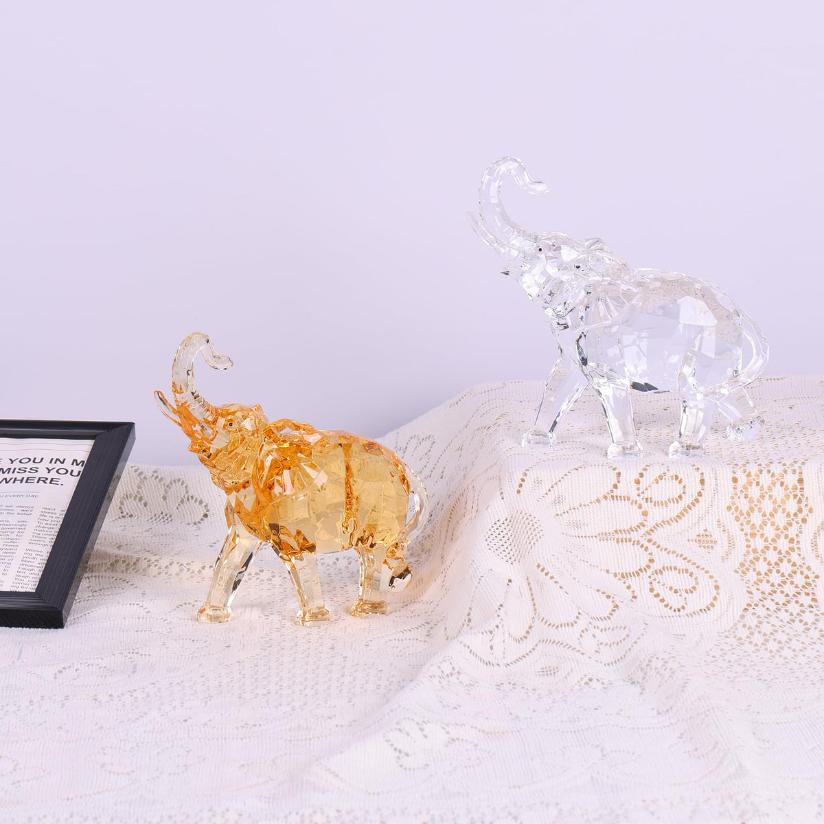 Acrylic Clear Elephant Figurines Crystal Glass Finish, High End African Statues for Home Decor, Elephant with Trunk up, Large Elephants Statue Sculpture, Lucky Gifts Office Feng Shui Elephants