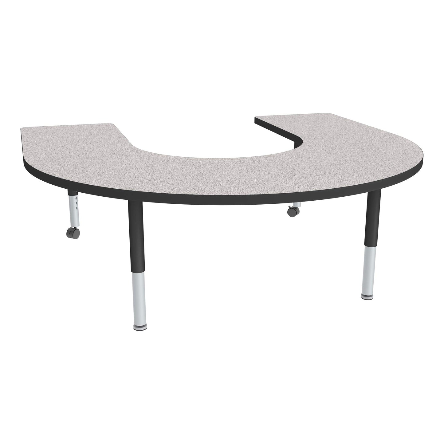 Sprogs Adjustable Height Mobile Classroom Activity Table for Preschools, Horseshoe Preschool Activity Table with Casters, 60"L x 66"W x 23"H, Gray/Black