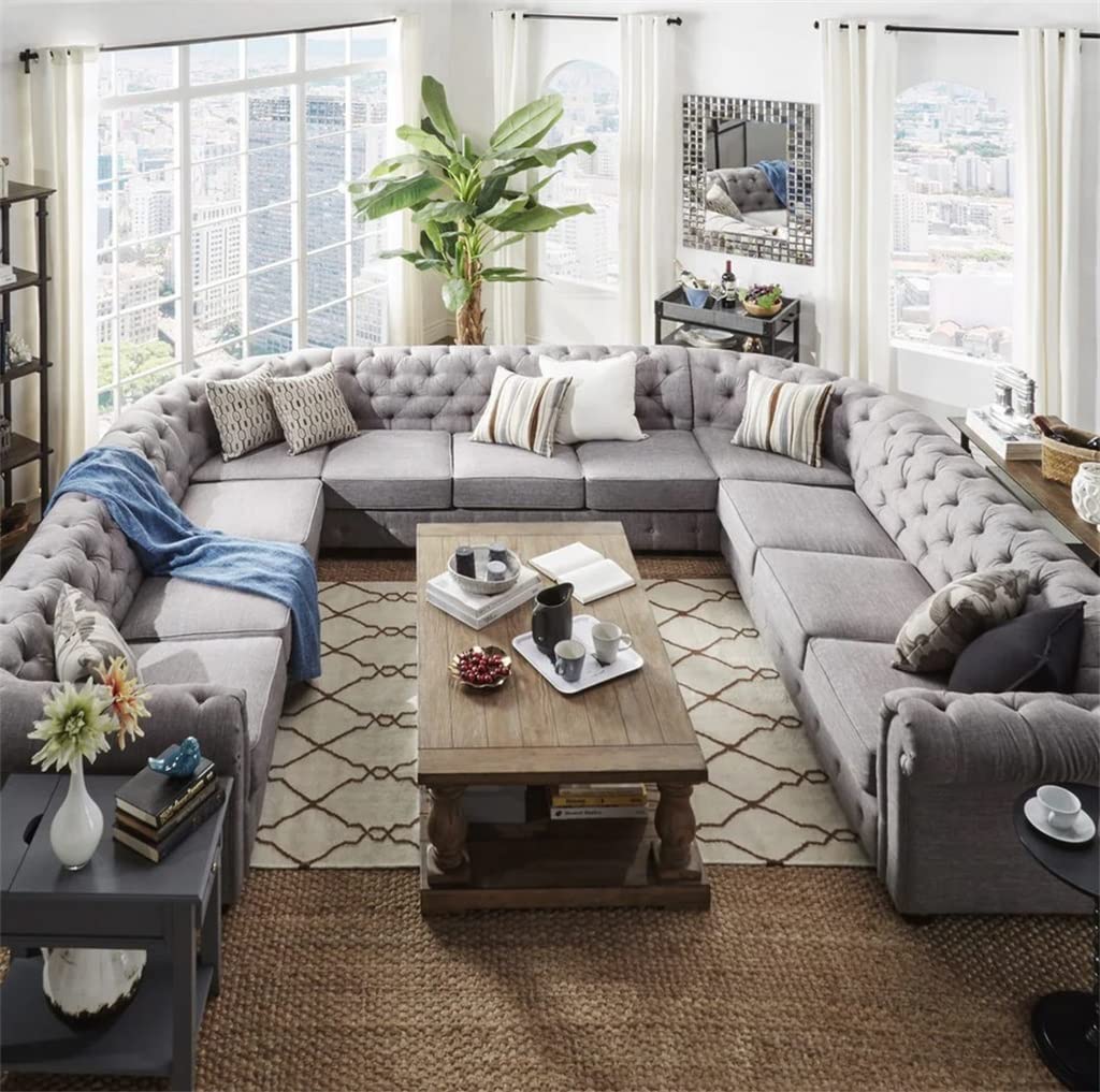 HSIJYGX 11-Seat Sectional Sofa Linen Sofa for Living Room(E)