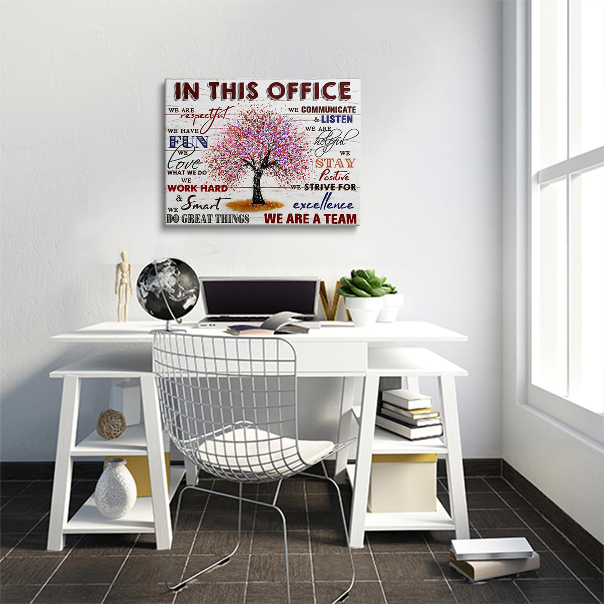 HDXUFJQ Office Inspirational Wall Art In This Office Canvas Wall Decor Team Rules Motivation Positive Quotes Pictures Prints Teamwork Painting for Home Office Ready to hang(12"x16")