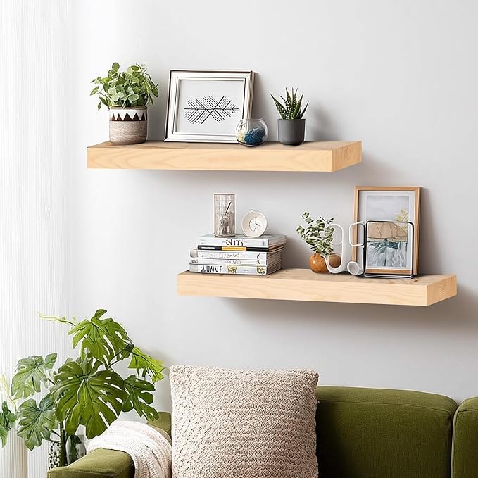 24x8x1.6 inch Floating Shelves Set of 2 – Solid Wood Rustic Wood Wall Mounted