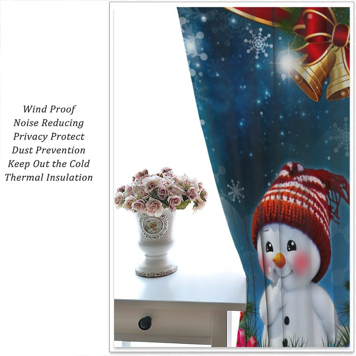 ICMOLYYENLO Christmas Curtains Red Balloon Bells Winter Kitchen Bedroom Living Room New Year Decoration Curtains 42x45 Inch 2 Set