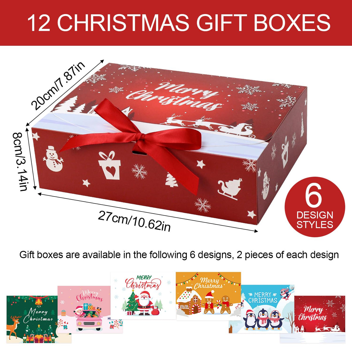 Ssyuysto 12PCS Christmas Gift Boxes with Lids and Ribbon Holiday Present Boxes for Gifts Wrapping Xmas Party Favor Boxes Reusable Decorative Xmas Packaging for Cookies Candy Gifts