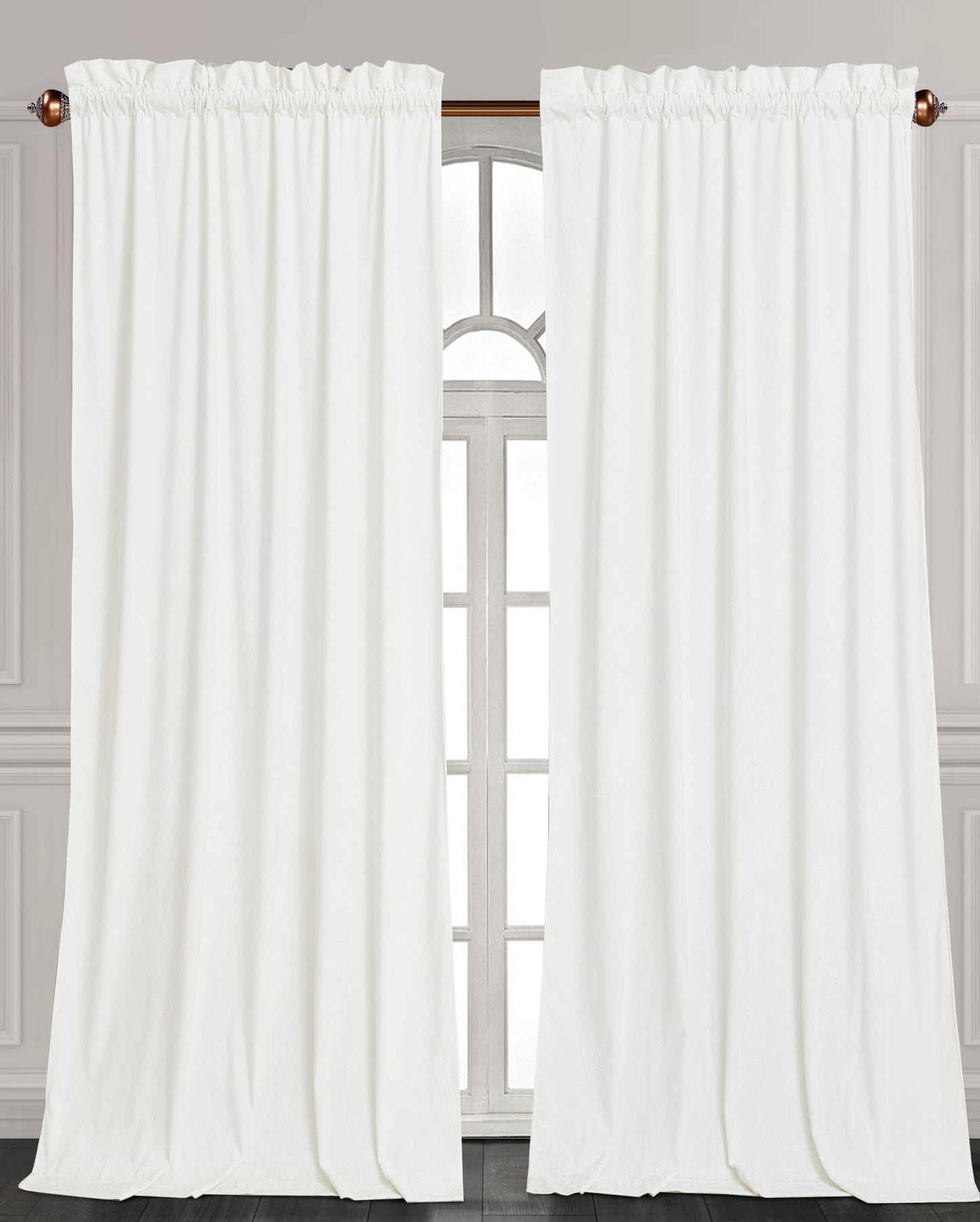 Chezmoi Collection Lux Cream White Crushed Velvet Curtains 2 Panel Set - 72 inches Long Room Darkening Luxury Distressed Velvet Rod Pocket Window Drapes for Living Room Bedroom 50" W x 72" L
