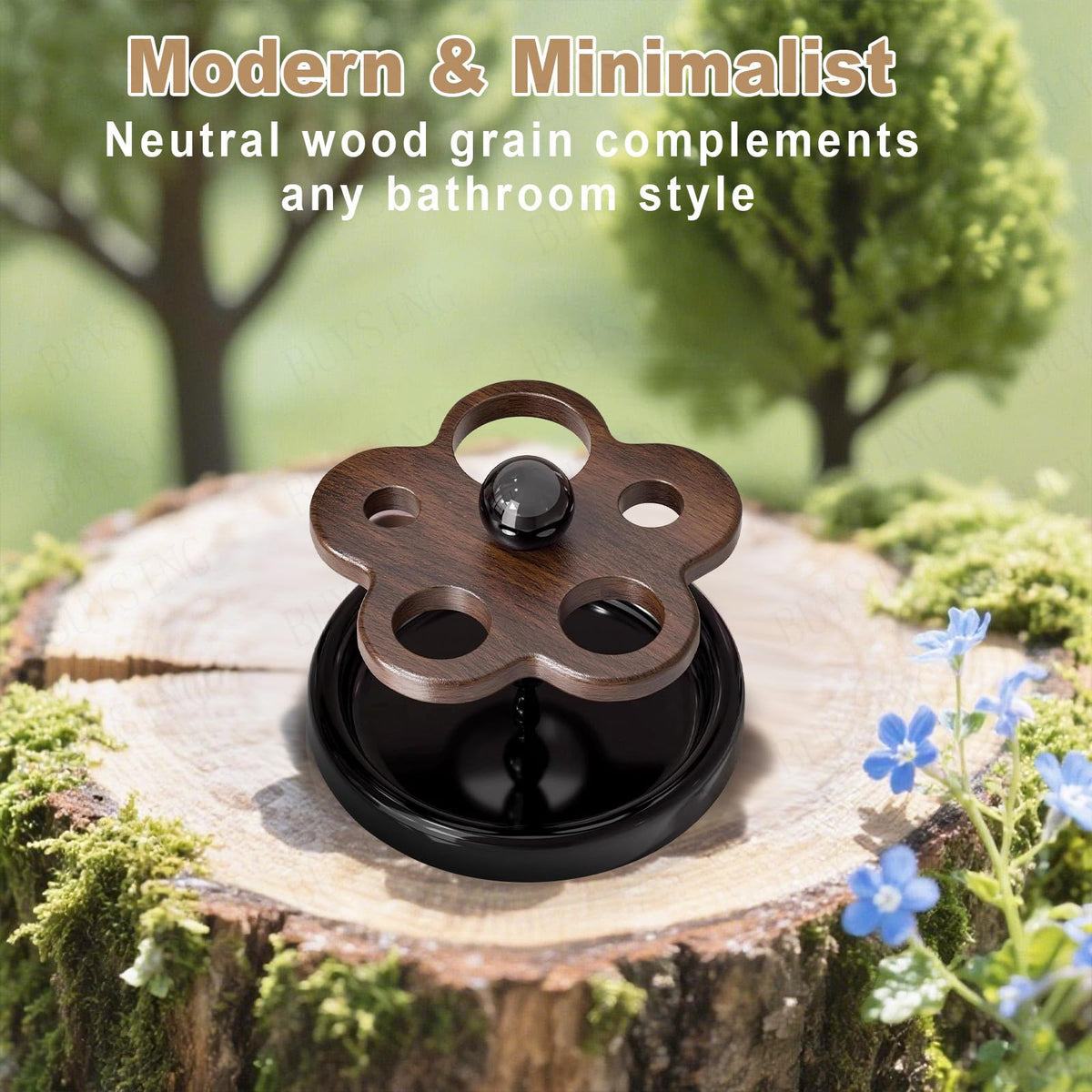 Wooden Toothbrush Holders for Bathroom – 5-Slot Natural Wood Countertop Organizer with Cute Flower Pattern Design,Family Size for Electric Toothbrushes, Toothpaste, Razors & Small Comb
