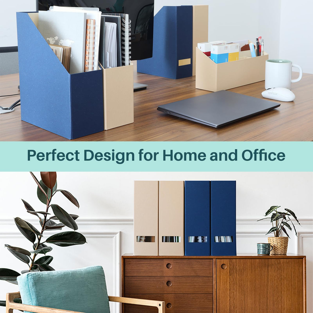 LifeSto Magazine Holder - File Holder and Desk Organizer, Cardboard Book Organizer and Storage Box for Documents, Magazine Holder Rack for Office, Home and Classroom (Classic Blue, 6-Pack)