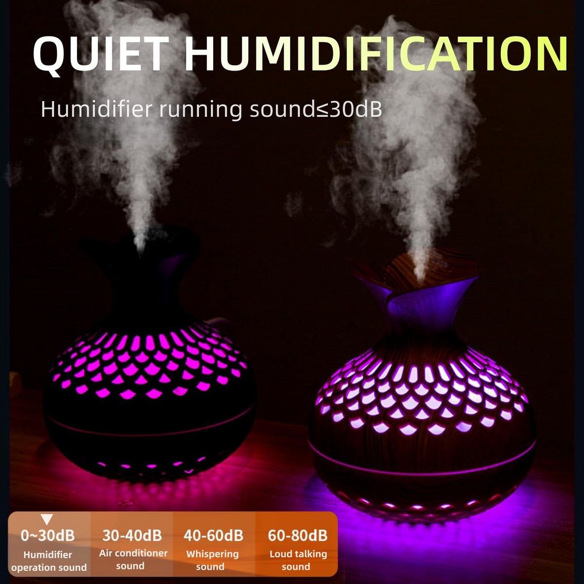 Colorful Cool Mini Humidifier, Flower Shape USB Personal Desktop Humidifier for Car, Office Room, Bedroom,etc. 2 Mist Modes, 7 colors,Super Quiet (Darkwood)
