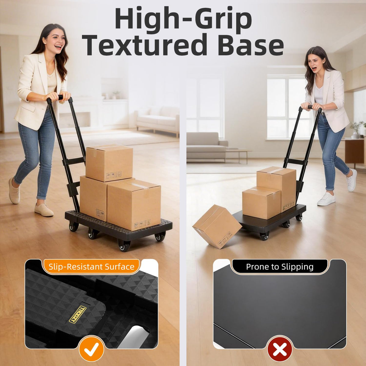 TROOZY No Assembly Folding Hand Truck 440lbs, Dolly Cart with Wheels & Upright Lock, Extendable Heavy Duty Foldable Dolly for Luggage, Travel, Office & Dorm, Carrito de Carga