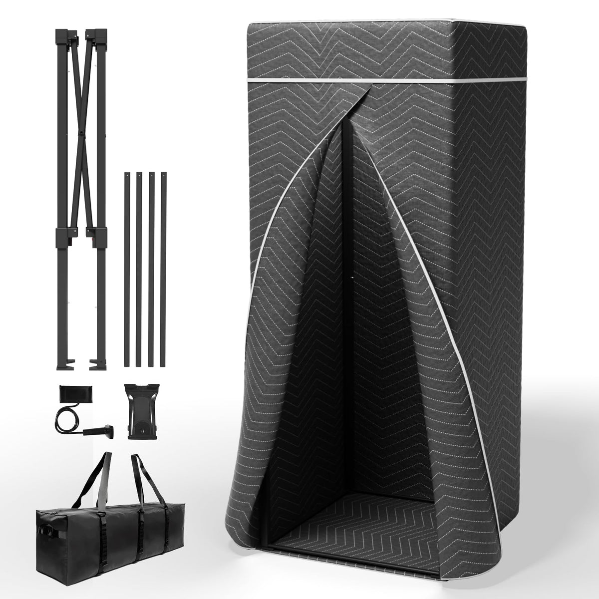 Portable Recording Booth for Home Studio, Foldable Sound Isolation Vocal Shield with Floor Stand, High-Density Acoustic Blanket Enclosure for Singing, Voiceover & Podcast, Includes Phone Holder