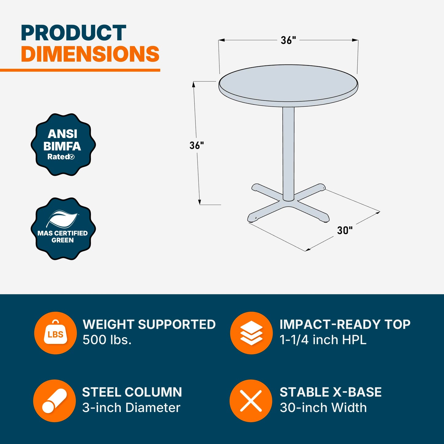 OEF Furnishings OEFCT13636XCGY Premium Commercial-Grade Restaurant and Breakroom Cafe Table (Round, 36 in Diameter, 36 in Counter Height, X-Base, Black Frame, Gray Nebula Laminate)