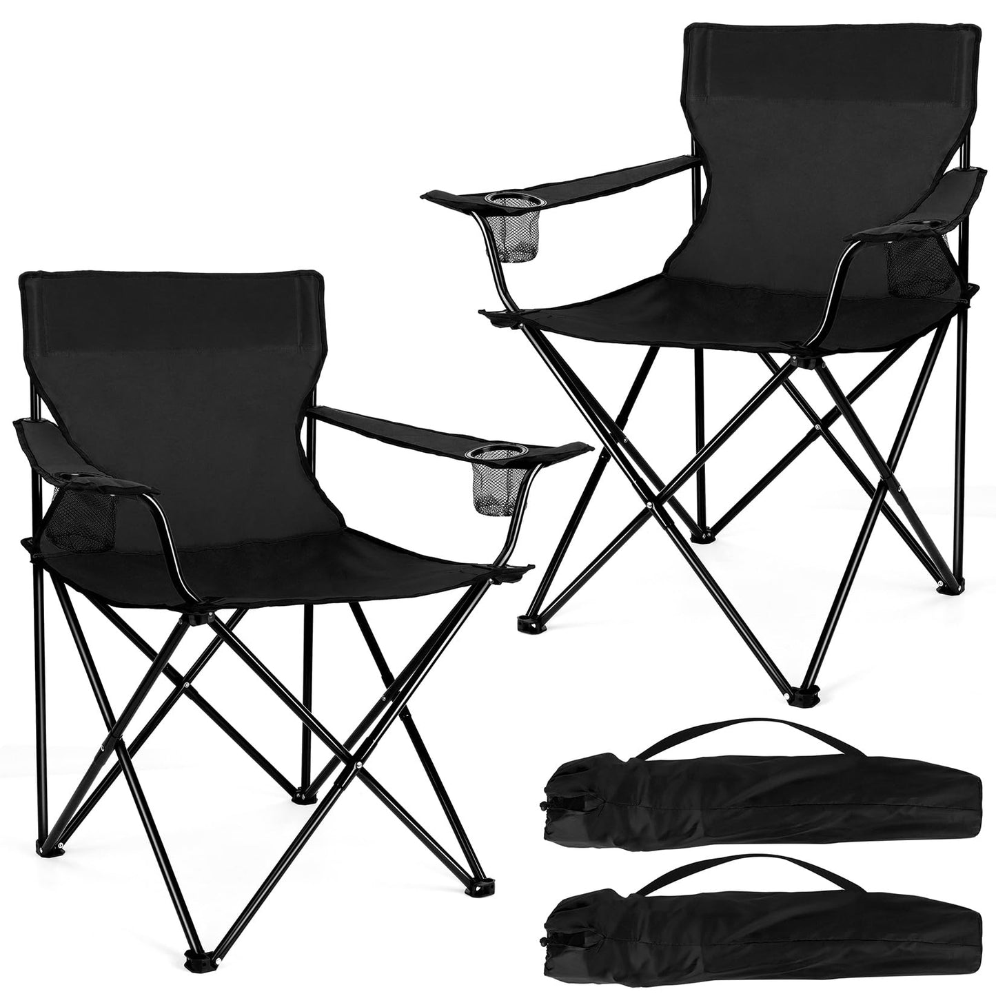 Joyfair Portable Camping Chair, Outdoor Lawn Folding Chairs for Adults, Heavy Duty Large Foldable Chairs for Beach, Fishing, Tailgating and More Outdoor Sport, Carry Bag & Cup Holder (Black)