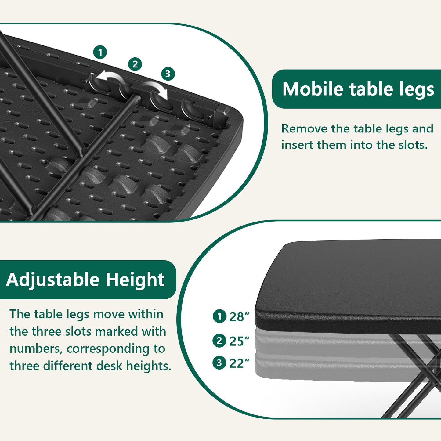 MAKE CHANGES Folding Table 30 Inch - Small Desk Adjustable Height TV Tray for Laptop, Couch, Camping - Heavy Duty Utility Foldable Table for Small Spaces, No Assembly Required, Black Granite