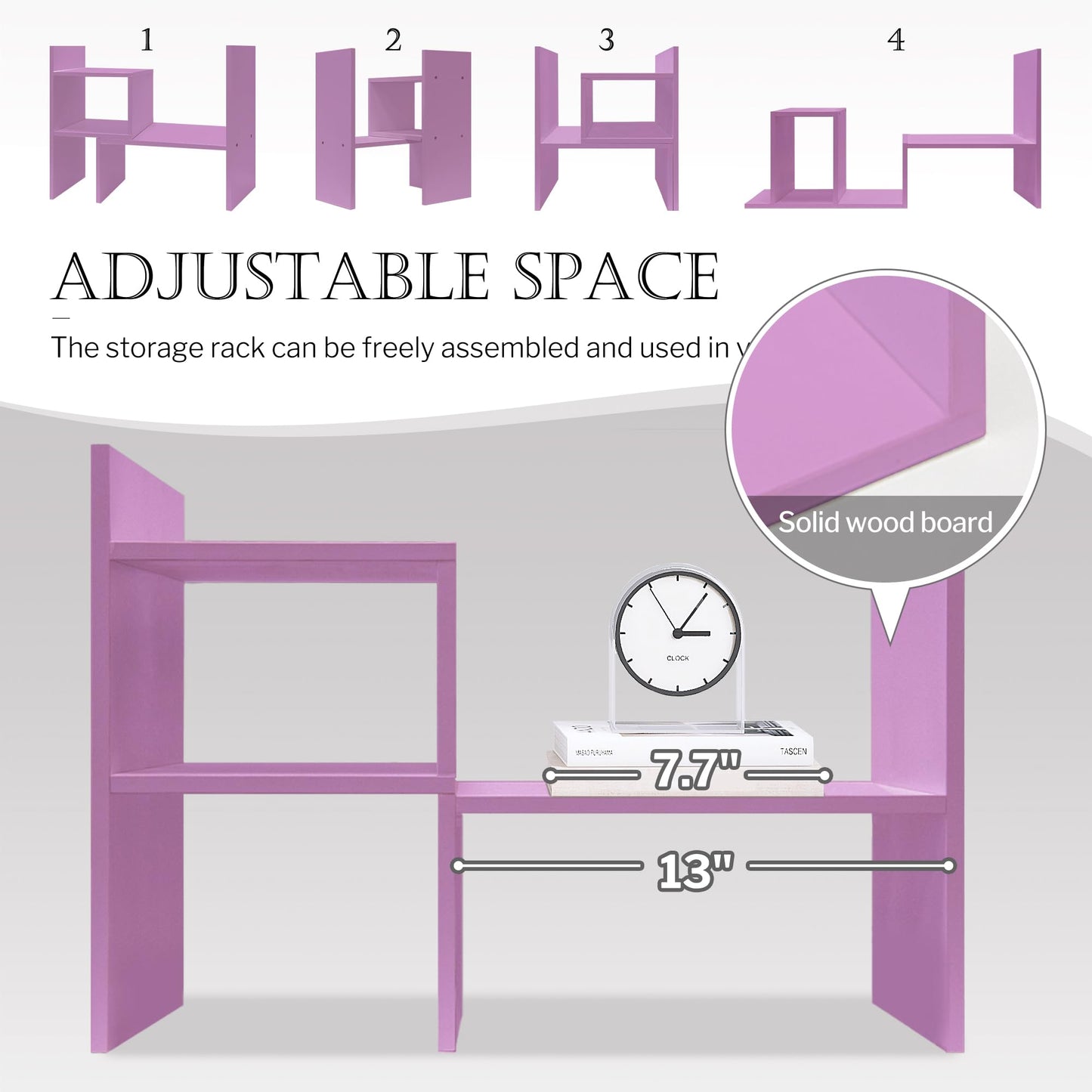 Jerry & Maggie Desktop Organizer Office Storage Rack Adjustable Wood Display Shelf Birthday Gifts Toy Home Decor Free Style Rotation Display True Natural Stand Shelf (Violet)