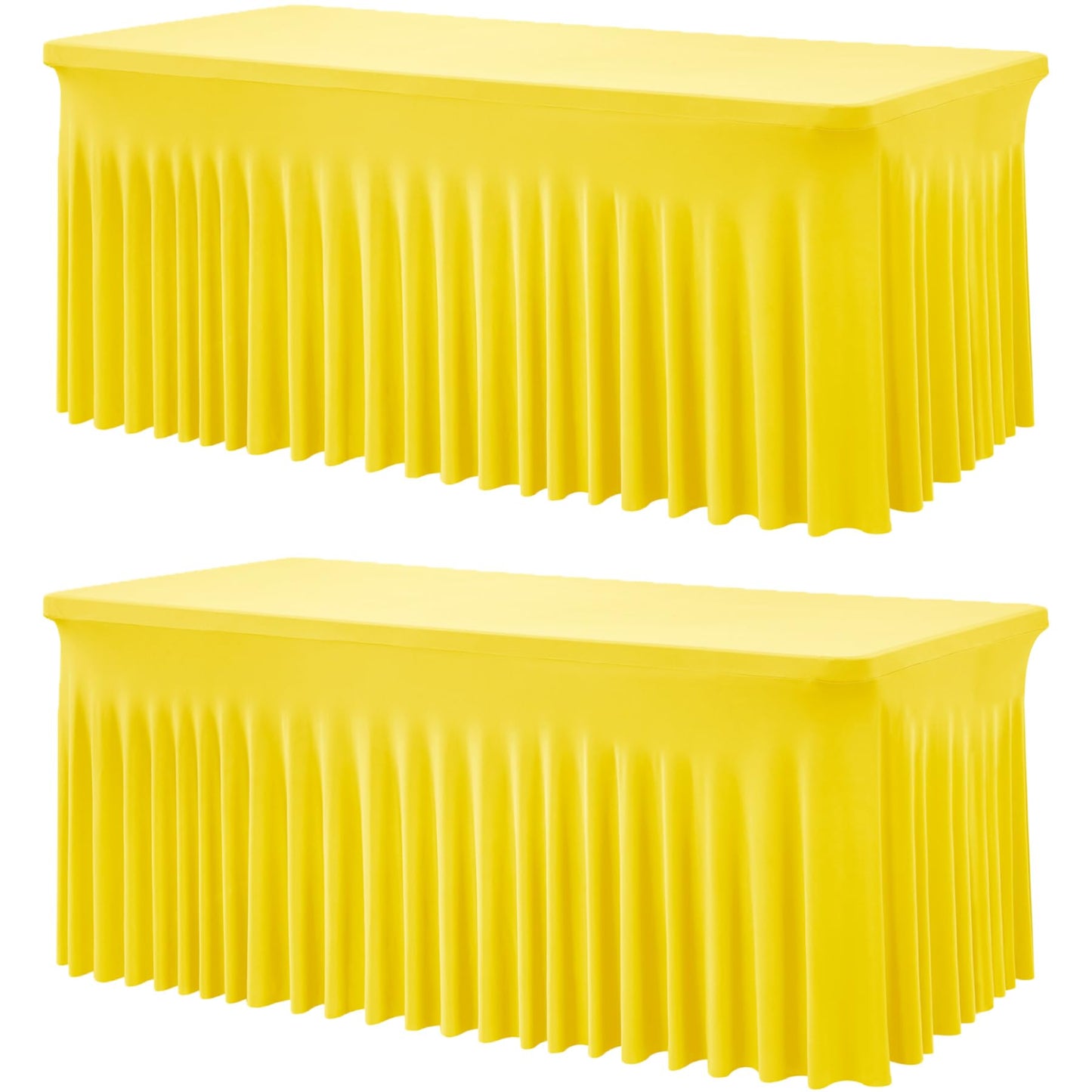 2 Pack Yellow Spandex Table Clothes for 6 Foot Rectangle Tables, Wrinkle Free Lemon Fitted Table Cover 6ft Stretch Tablecloths Desk Skirt for Parties Weddings Birthday Banquet Baby Shower