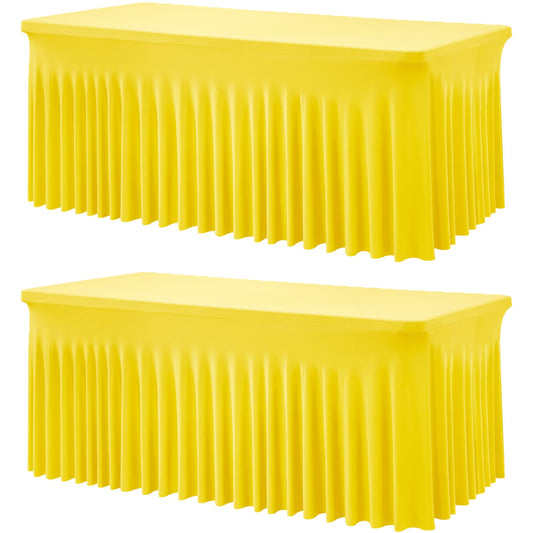 2 Pack Yellow Spandex Table Clothes for 6 Foot Rectangle Tables, Wrinkle Free Lemon Fitted Table Cover 6ft Stretch Tablecloths Desk Skirt for Parties Weddings Birthday Banquet Baby Shower