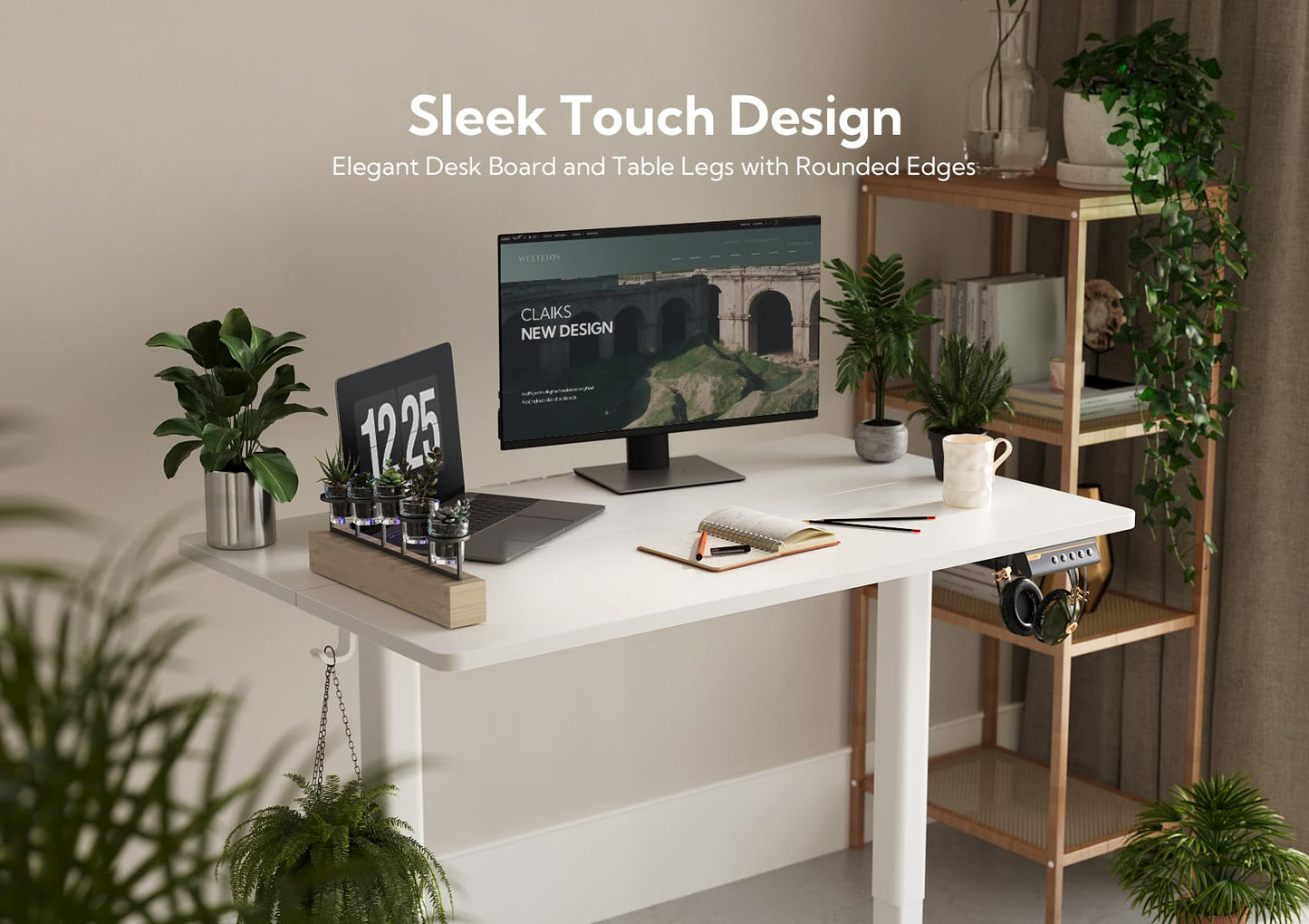 Claiks Electric Standing Desk, Adjustable Height Stand up Desk, 48x24 Inches Sit Stand Home Office Desk with Splice Board, White Frame/White Top