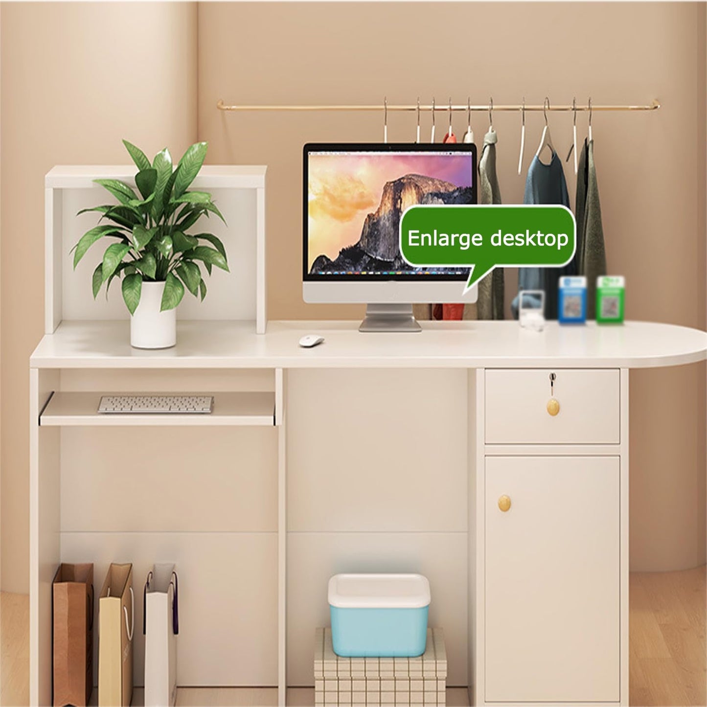 Modern Office Reception Desk, Front Counter with Rounded Corners, Durable & Wear-Resistant, Stable Load-Bearing Design, 100CM Left Orientation, Stylish Warm White Finish