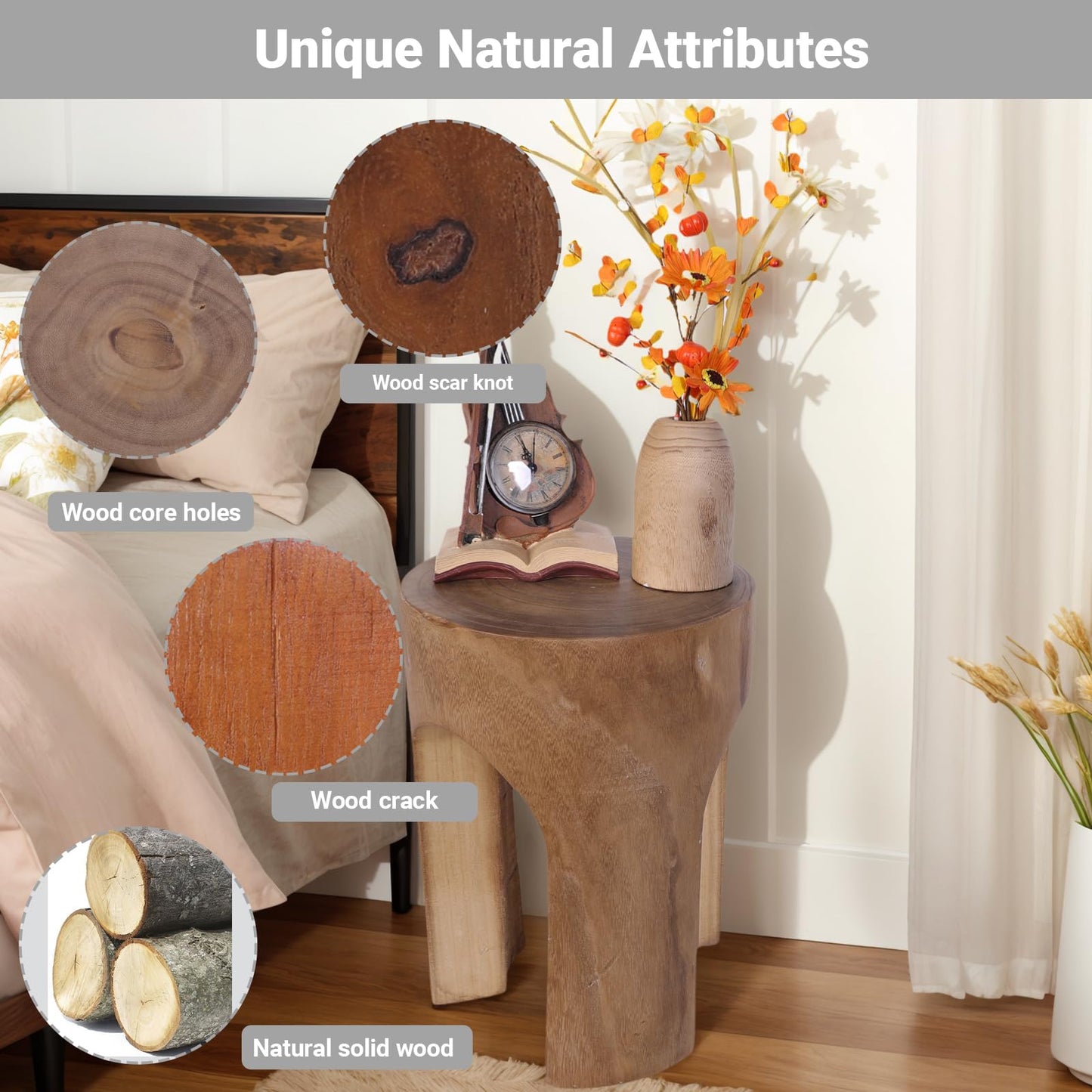 Athaliah Small Solid Wood Accent Table, Handcrafted Rustic Wooden Side Table for Sofa, Plant Stand or Decorative Use