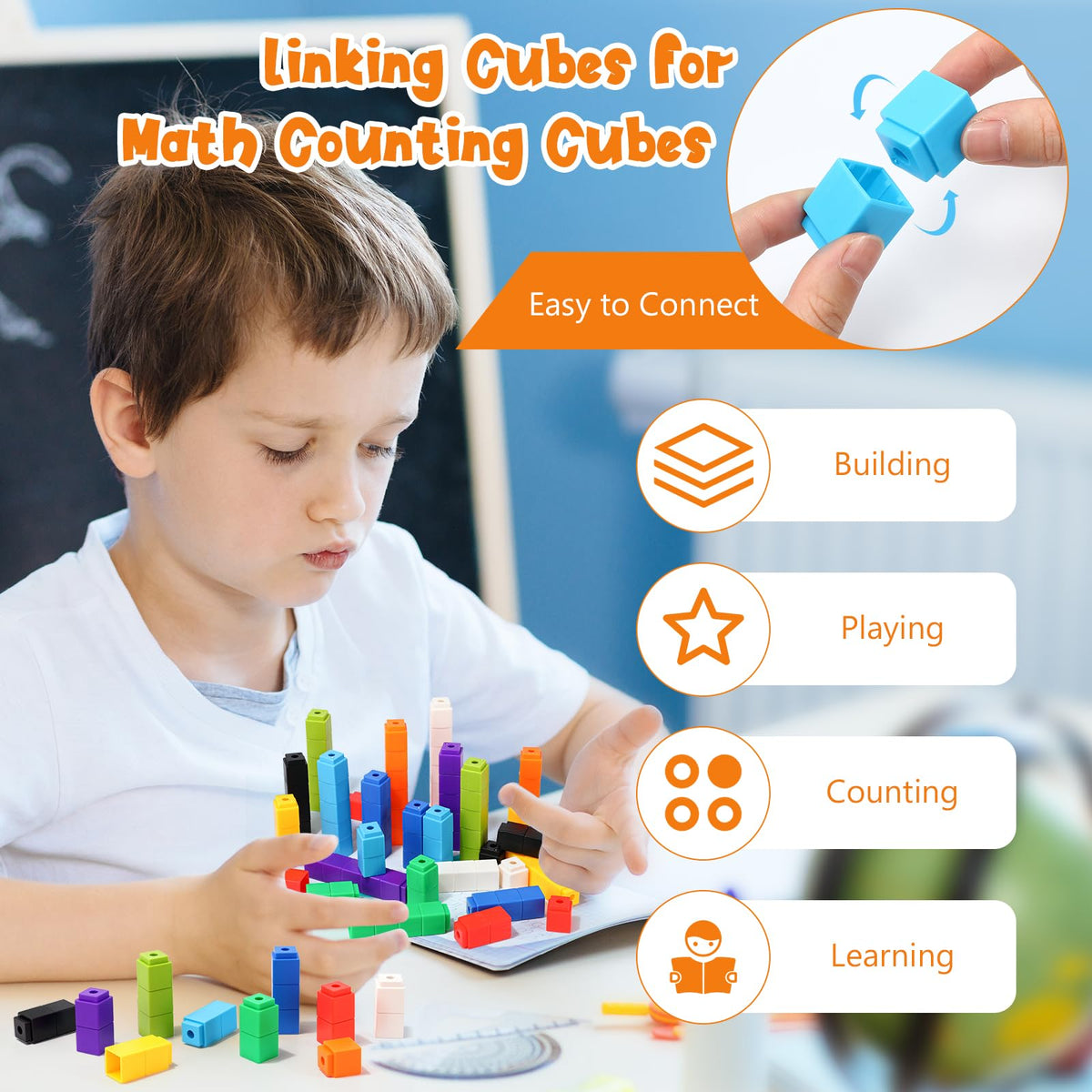100 pcs red Linking Cubes for Math Counting Cubes manipulatives Plastic Counting Block Manipulative Learning Supplies for Educational Activities (Red)