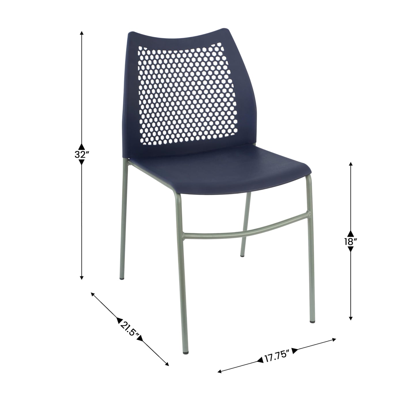 Flash Furniture Hercules Stacking Chair with Vented Backrest and Gray Powder Coated Steel Legs with Integrated Support Bar, Commercial Portable Chair - Set of 5, Navy